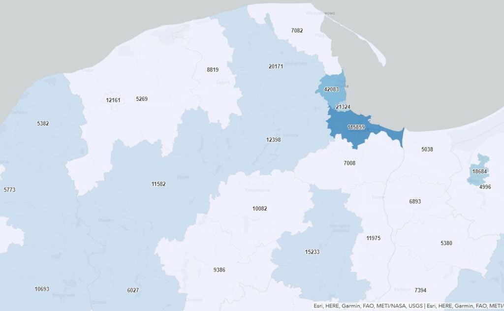 Powiat pucki szczepienia koronawiru, mapa